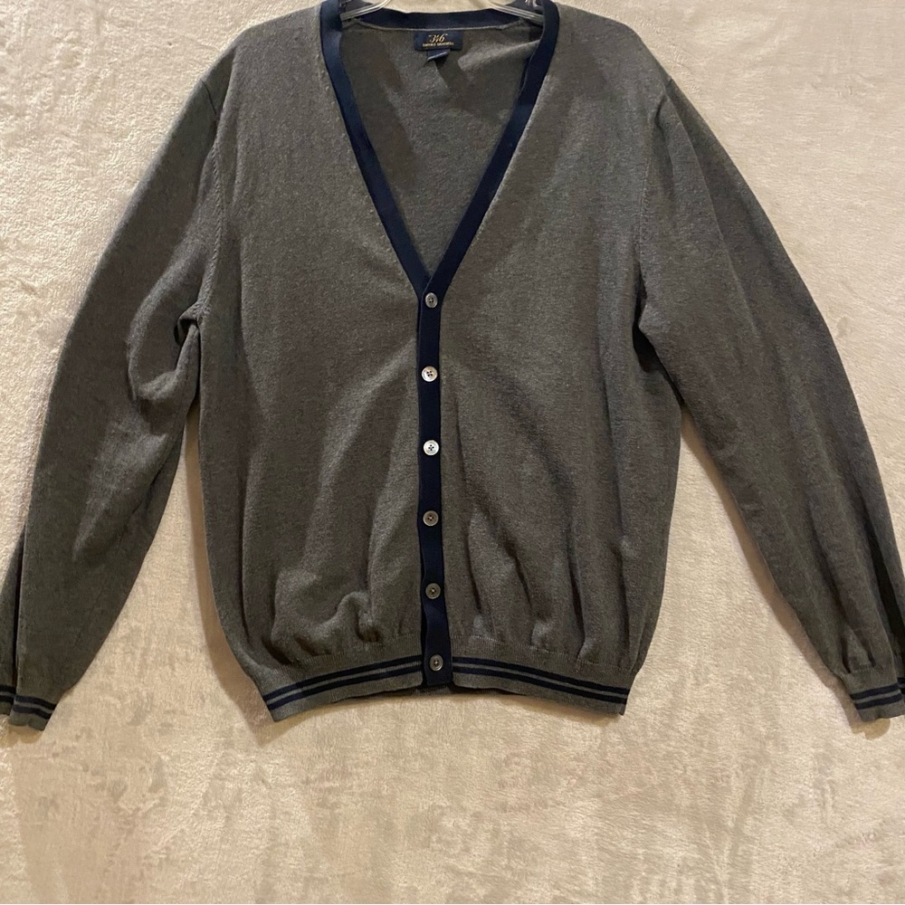 Brooks Brothers Sweater Men’s Large Gray Blue Cardigan 346 Vneck Button Down